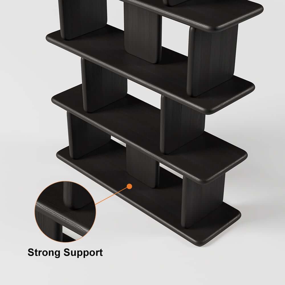 Black Pine Wood Etagere Bookshelf in Japandi Style