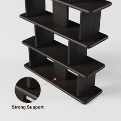 Black Pine Wood Etagere Bookshelf in Japandi Style