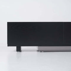 Black Pine Wood Freestanding TV Stand For 80 Inch TVs