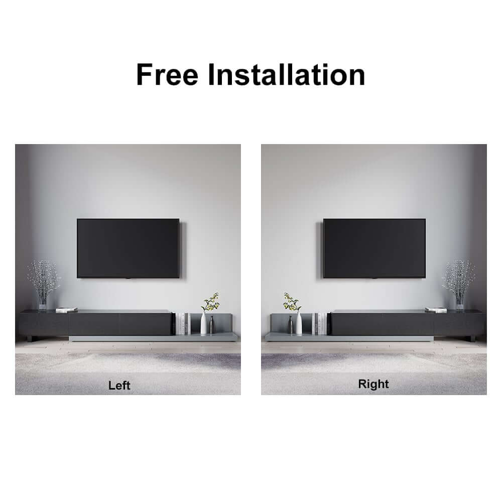 Black Pine Wood Freestanding TV Stand For 80 Inch TVs
