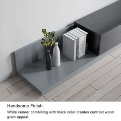 Black Pine Wood Freestanding TV Stand For 80 Inch TVs
