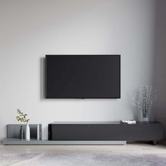 Black Pine Wood Freestanding TV Stand For 80 Inch TVs