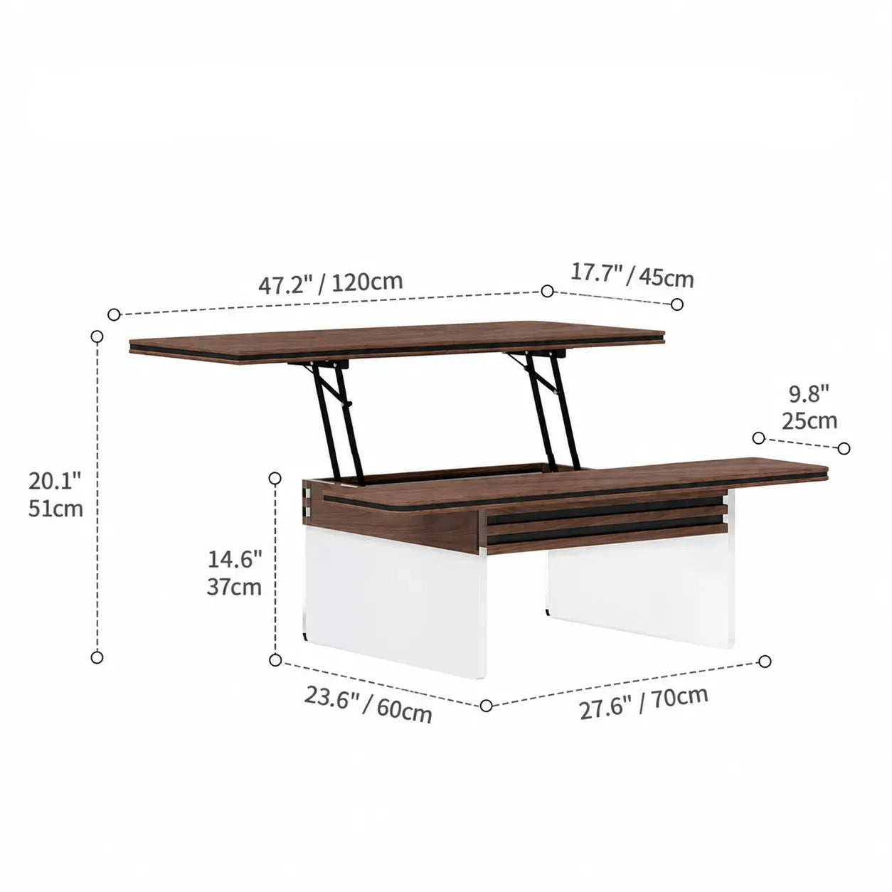 Black Walnut Lift Top Coffee Table with Drawer Storage and Dining Desk Function Dimensions