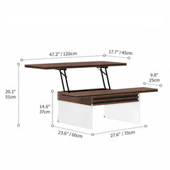 Black Walnut Lift Top Coffee Table with Drawer Storage and Dining Desk Function Dimensions