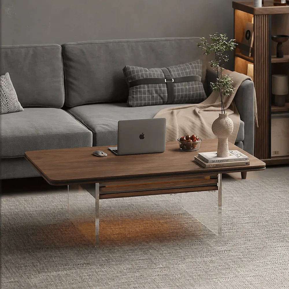 Black Walnut Lift Top Coffee Table with Drawer Storage and Dining Desk Function