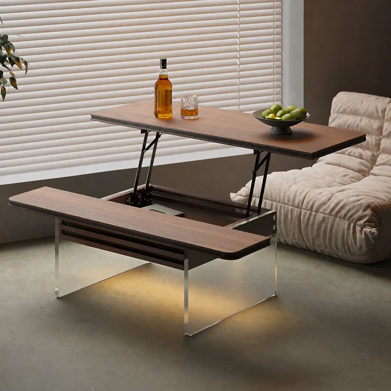 Black Walnut Lift Top Coffee Table with Drawer Storage and Dining Desk Function