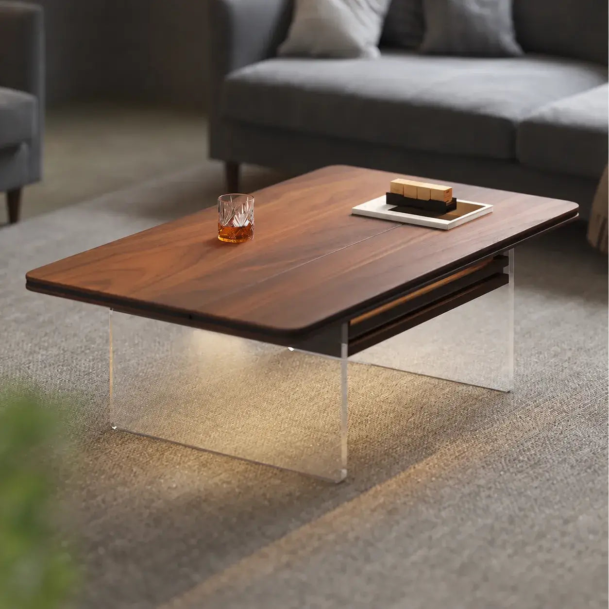 Black Walnut Lift Top Coffee Table with Drawer Storage and Dining Desk Function