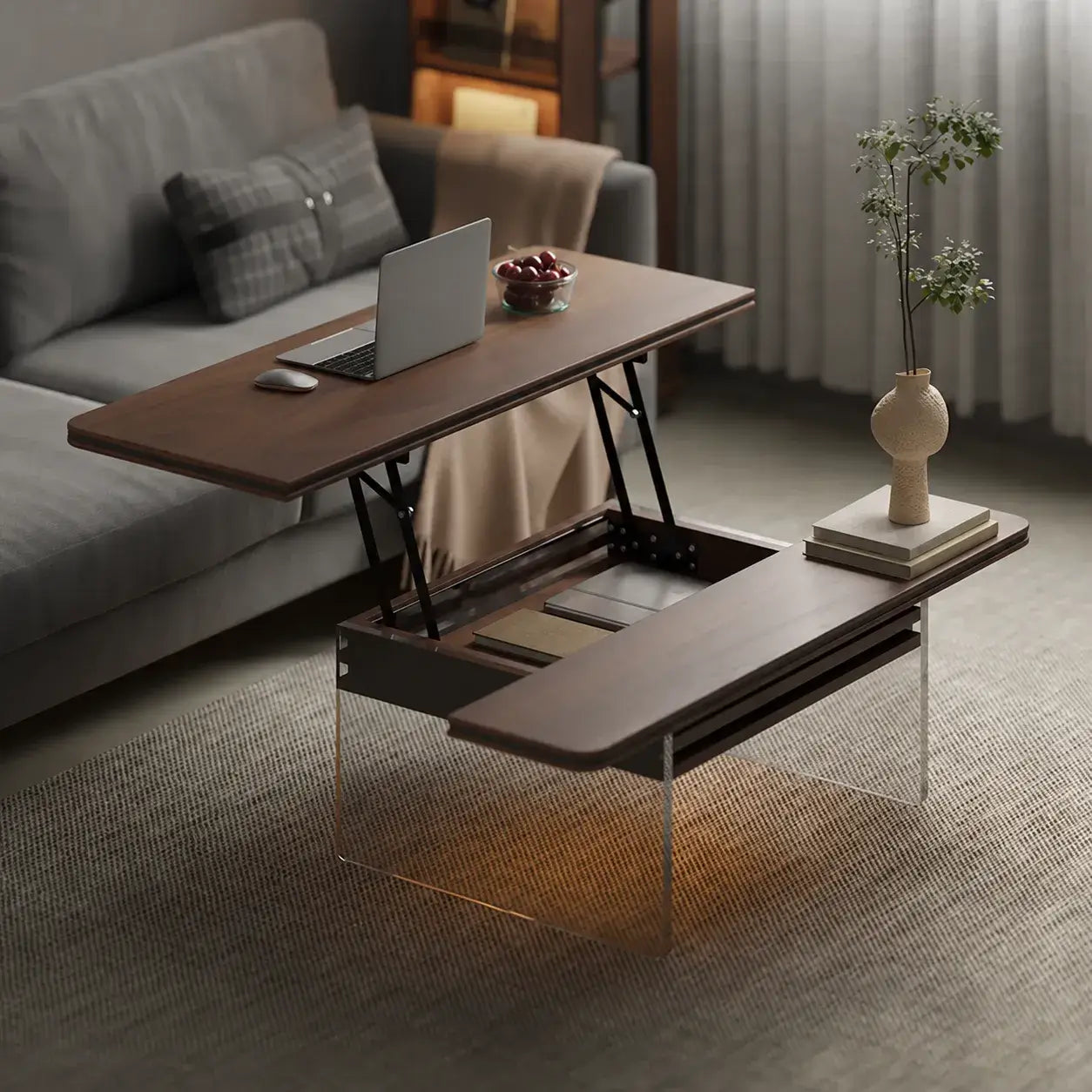 Black Walnut Lift Top Coffee Table with Drawer Storage and Dining Desk Function Main Product Image