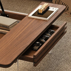 Black Walnut Lift Top Coffee Table with Drawer Storage and Dining Desk Function