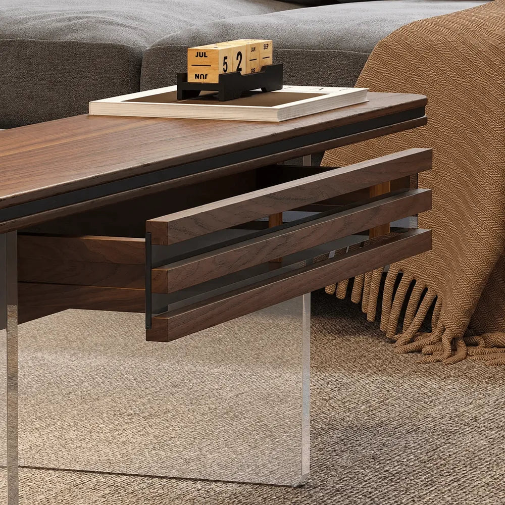 Black Walnut Lift Top Coffee Table with Drawer Storage and Dining Desk Function