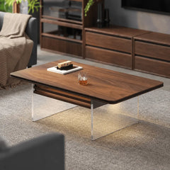 Black Walnut Lift Top Coffee Table with Drawer Storage and Dining Desk Function