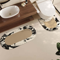 Black & White Diatom Mud Bathroom Rug Set - Abstract Ink Pattern