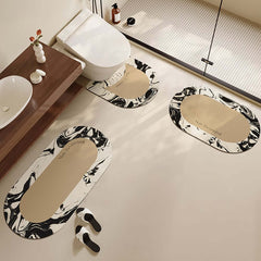 Black & White Diatom Mud Bathroom Rug Set - Abstract Ink Pattern Main Product Image