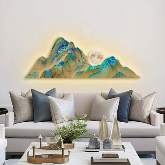 Blue MDF LED Wall Art with Nature-Inspired Mountain Design