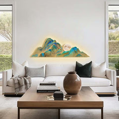 Blue MDF LED Wall Art with Nature-Inspired Mountain Design