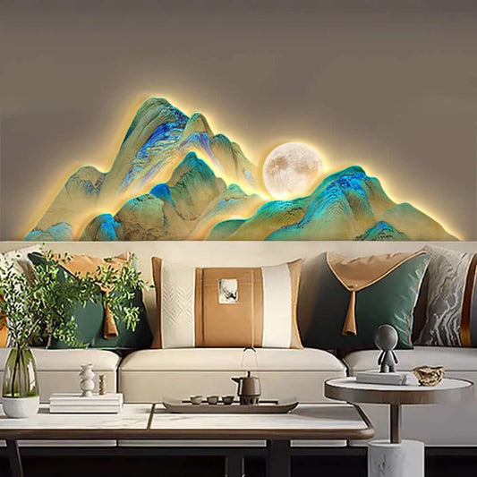 Blue MDF LED Wall Art with Nature-Inspired Mountain Design Main Product Image