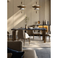Blue Veined Marble Dining Table Series with Bronze Sculptural Base