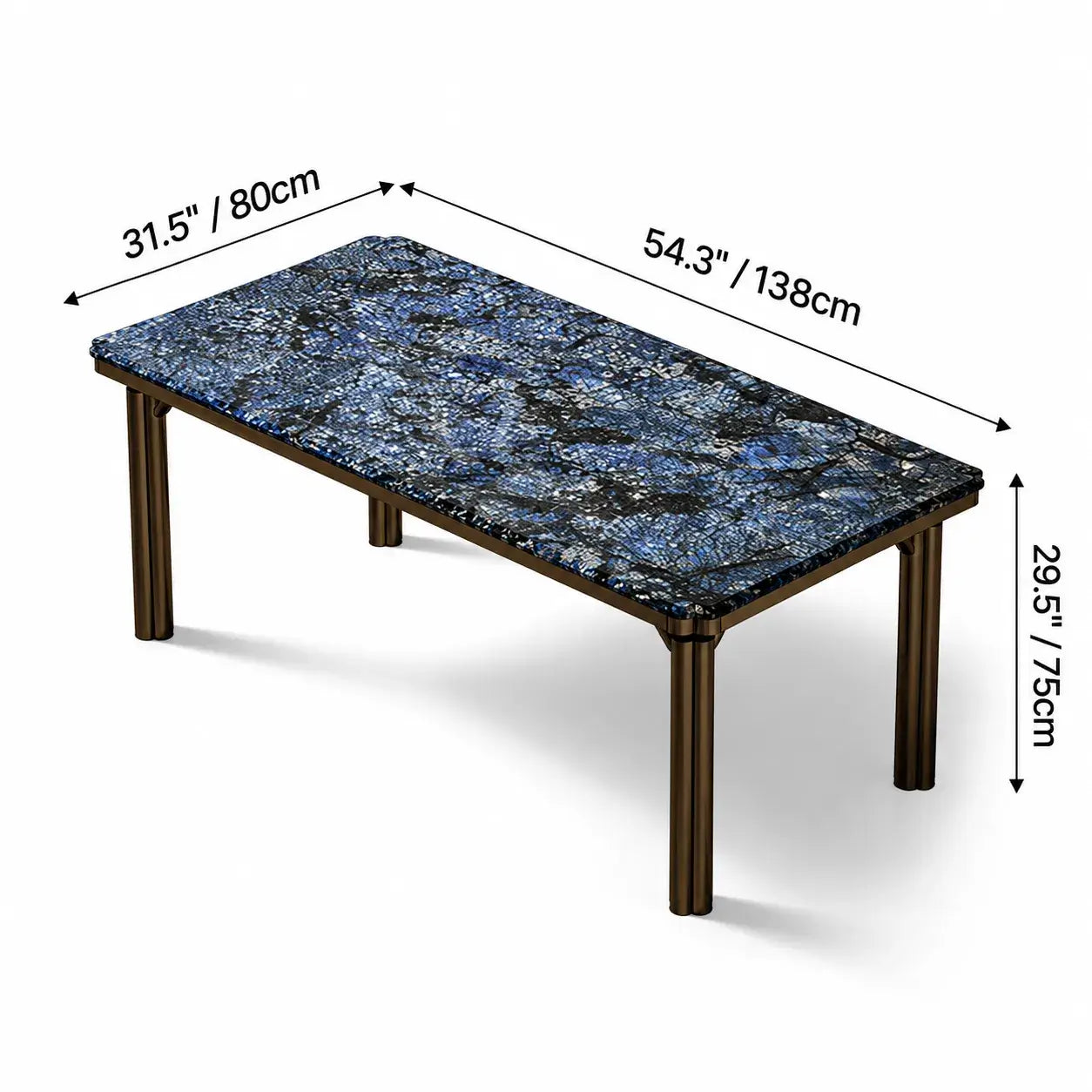Blue Veined Marble Dining Table Series with Bronze Sculptural Base
