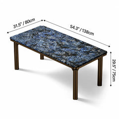 Blue Veined Marble Dining Table Series with Bronze Sculptural Base