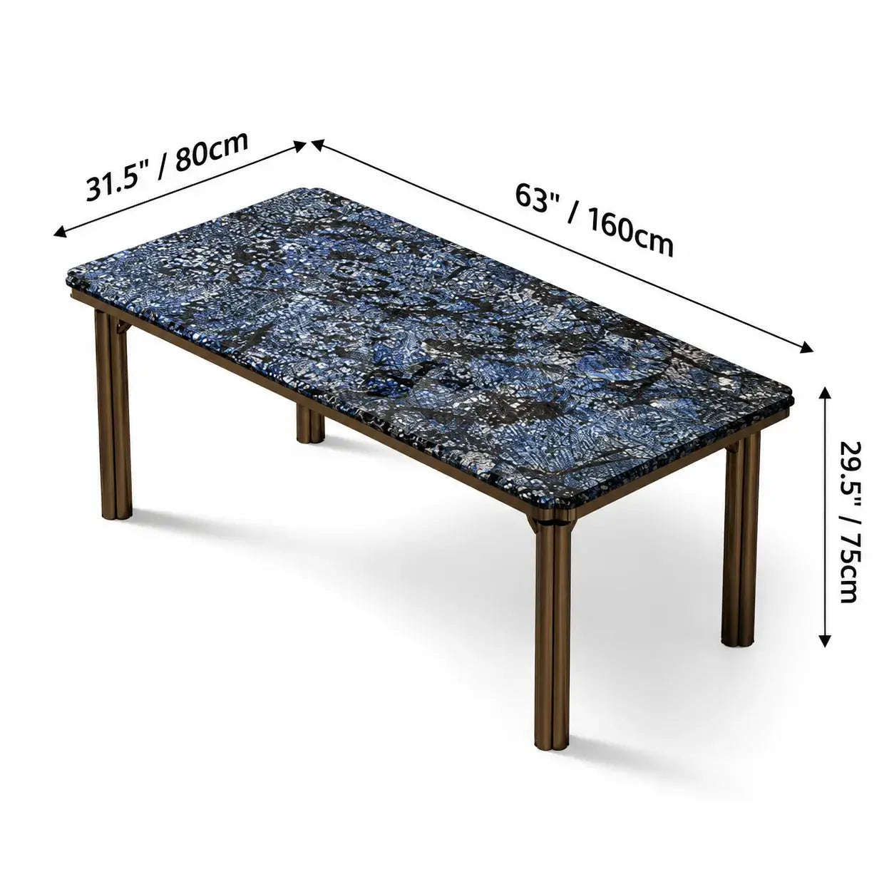 Blue Veined Marble Dining Table Series with Bronze Sculptural Base