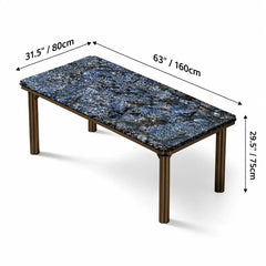 Blue Veined Marble Dining Table Series with Bronze Sculptural Base