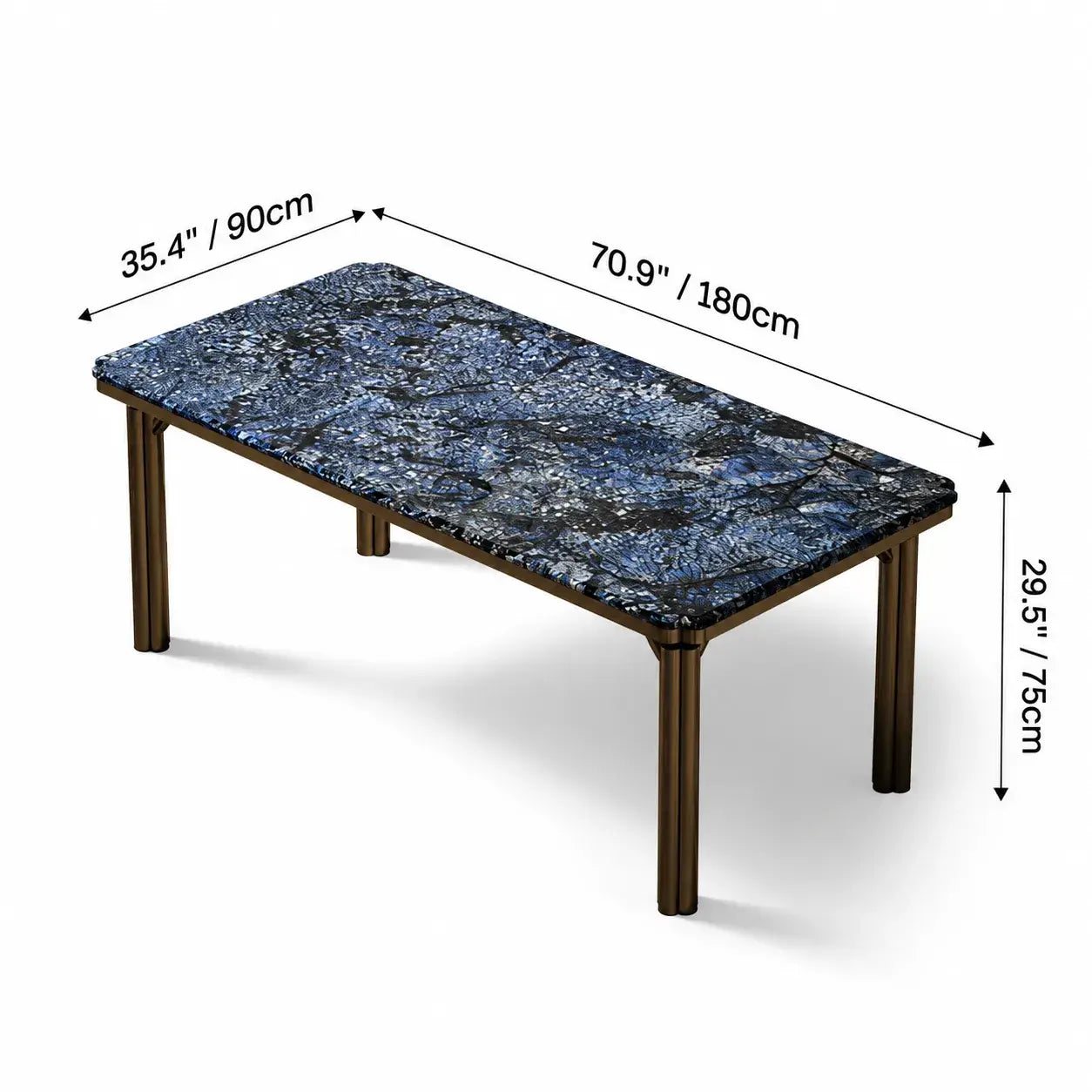 Blue Veined Marble Dining Table Series with Bronze Sculptural Base