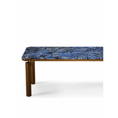 Blue Veined Marble Dining Table Series with Bronze Sculptural Base