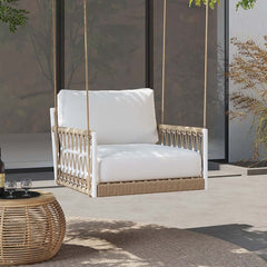 Boho 1-Seater Outdoor Swing Sofa with Handwoven Rope and Cushion