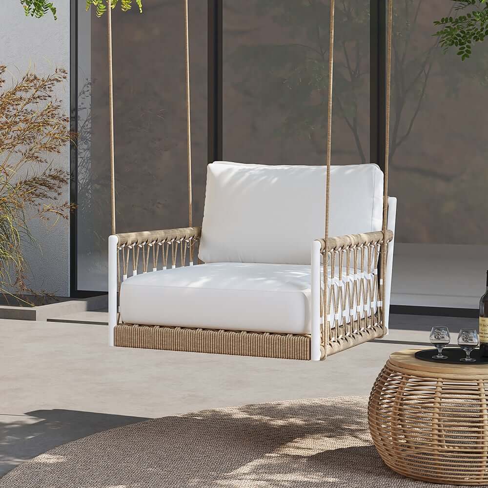 Boho 1-Seater Outdoor Swing Sofa with Handwoven Rope and Cushion