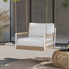 Boho 1-Seater Outdoor Swing Sofa with Handwoven Rope and Cushion
