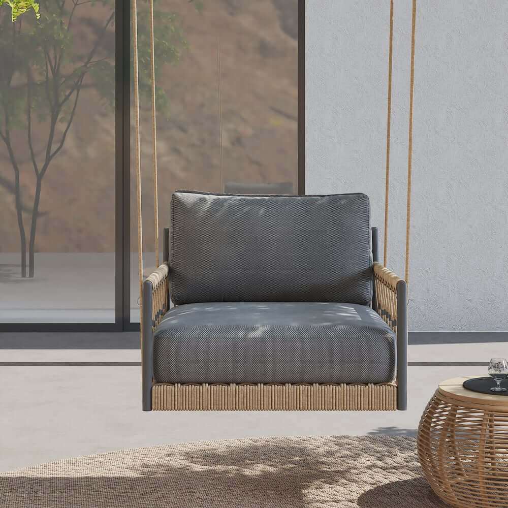 Boho 1-Seater Outdoor Swing Sofa with Handwoven Rope and Cushion