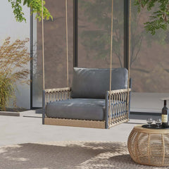 Boho 1-Seater Outdoor Swing Sofa with Handwoven Rope and Cushion