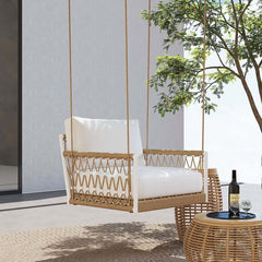Boho 1-Seater Outdoor Swing Sofa with Handwoven Rope and Cushion