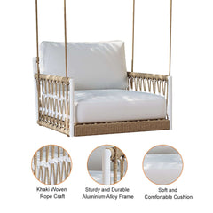 Boho 1-Seater Outdoor Swing Sofa with Handwoven Rope and Cushion