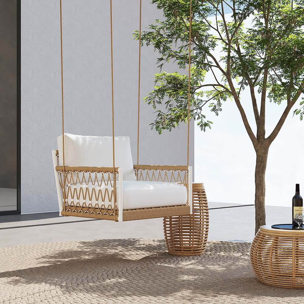 Boho 1-Seater Outdoor Swing Sofa with Handwoven Rope and Cushion