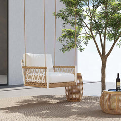Boho 1-Seater Outdoor Swing Sofa with Handwoven Rope and Cushion