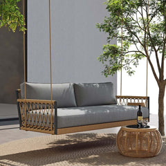 Boho 1-Seater Outdoor Swing Sofa with Handwoven Rope and Cushion