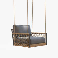 Boho 1-Seater Outdoor Swing Sofa with Handwoven Rope and Cushion