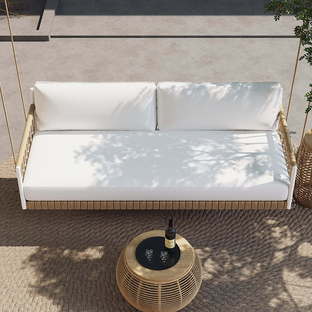 Boho 1-Seater Outdoor Swing Sofa with Handwoven Rope and Cushion