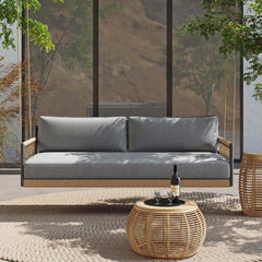 Boho 1-Seater Outdoor Swing Sofa with Handwoven Rope and Cushion