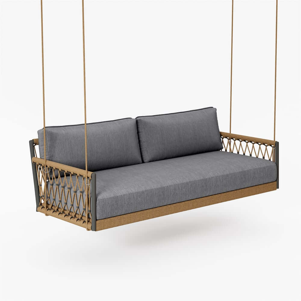 Boho 1-Seater Outdoor Swing Sofa with Handwoven Rope and Cushion