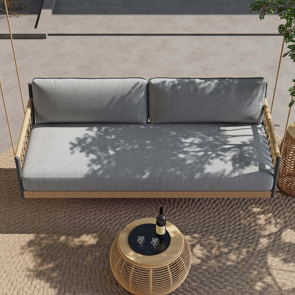 Boho 1-Seater Outdoor Swing Sofa with Handwoven Rope and Cushion