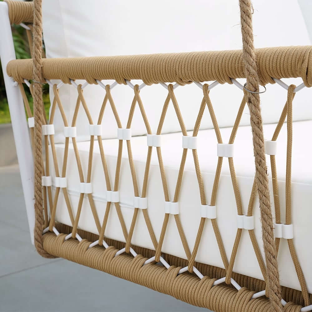 Boho 1-Seater Outdoor Swing Sofa with Handwoven Rope and Cushion