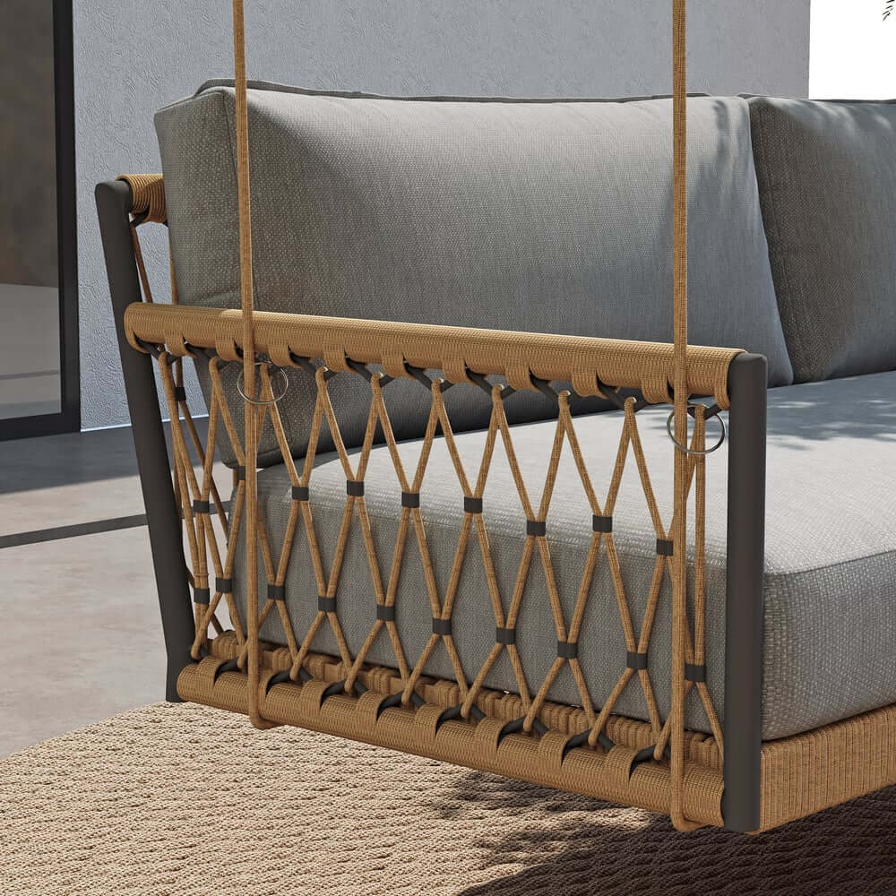 Boho 1-Seater Outdoor Swing Sofa with Handwoven Rope and Cushion