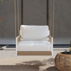 Boho 1-Seater Outdoor Swing Sofa with Handwoven Rope and Cushion