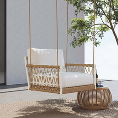 Boho 1-Seater Outdoor Swing Sofa with Handwoven Rope and Cushion