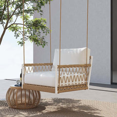 Boho 1-Seater Outdoor Swing Sofa with Handwoven Rope and Cushion