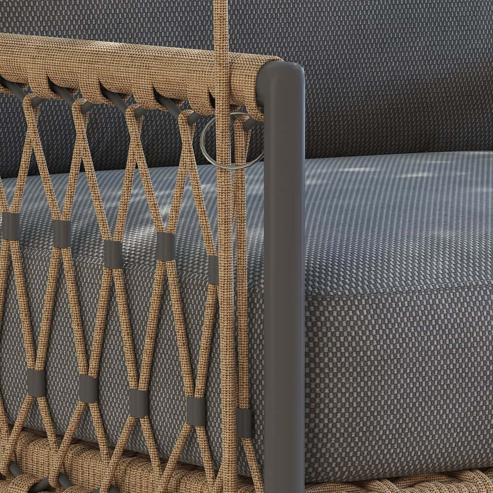 Boho 1-Seater Outdoor Swing Sofa with Handwoven Rope and Cushion