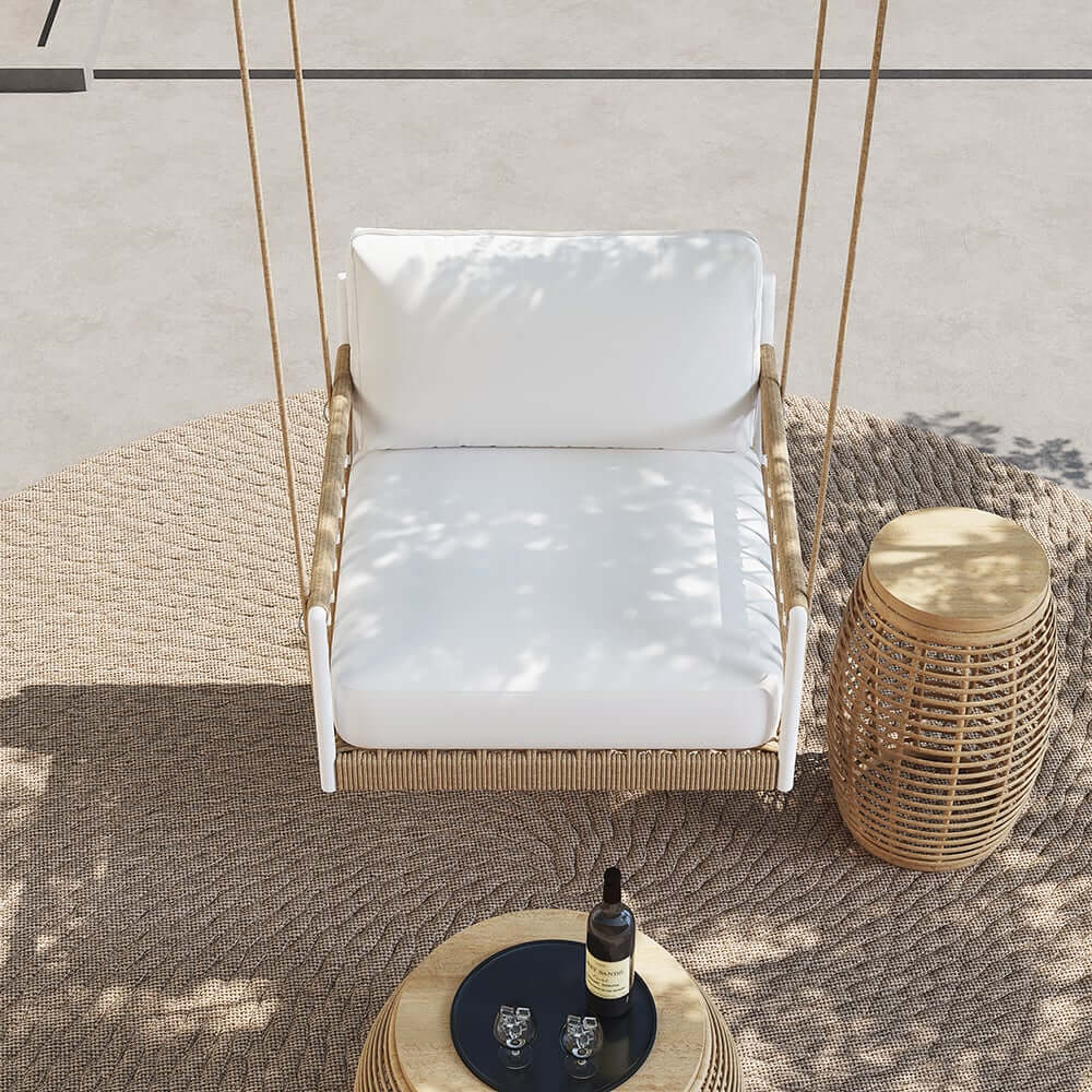 Boho 1-Seater Outdoor Swing Sofa with Handwoven Rope and Cushion