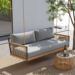 Boho 1-Seater Outdoor Swing Sofa with Handwoven Rope and Cushion